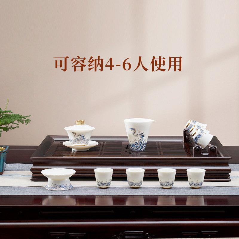 汉复实古风格唐木茶盘 抽屉排吉祥茶盘水式功茶夫具组