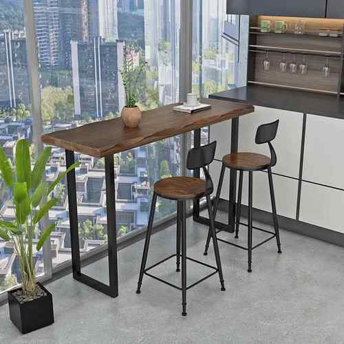 实木吧台桌椅靠墙长条桌家用高脚桌商用靠窗酒吧桌奶茶店桌椅