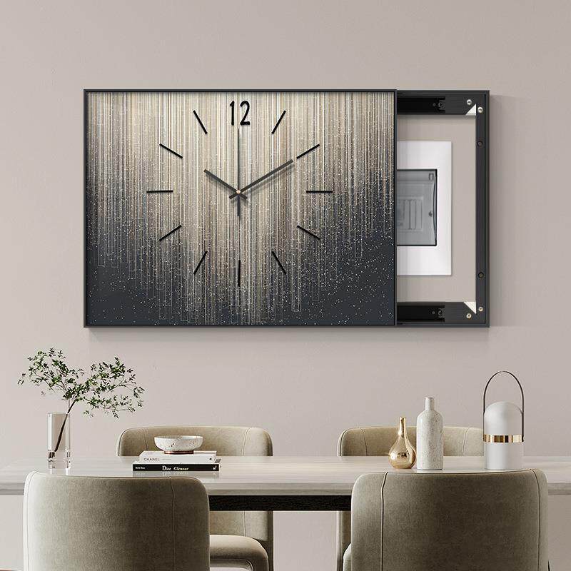 直销新款轻奢电表箱装饰画带钟表现代简约横款弱配电箱开关盒推拉