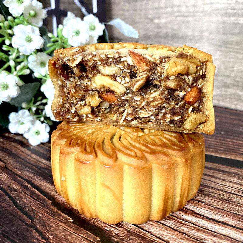 无蔗糖食品木糖醇广式月饼咸味纯素斋五仁大号187克老式伍礼盒装