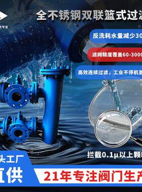 天力不锈钢法兰工业用管道压耐温大流量双联篮式过滤器过滤网