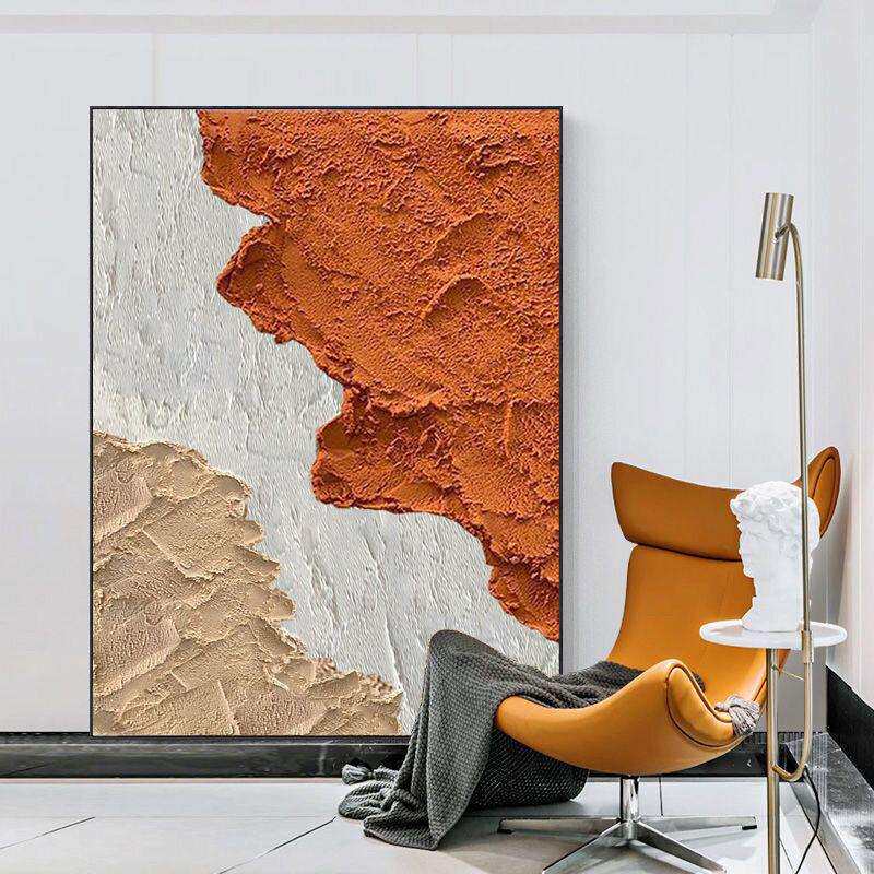 手工抽象色块装饰画现代玄关立体肌理油画大型尺寸锂合金画框挂画