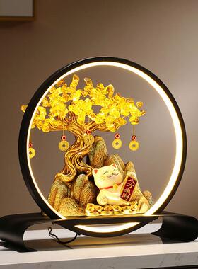 轻奢灯玄关发财树摆件家背有靠山居厅卧室客带招乔财猫装饰店铺迁