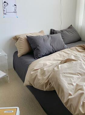 正品撞灰色日式色色水洗棉四件套全纯棉北欧简约被棉套床单纯1.8