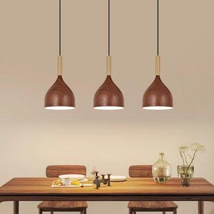餐厅吊灯三头斯堪 纳维亚现代简约创意木纹床边餐桌咖啡厅酒吧中