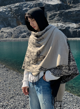 民族风披肩男大西北旅游拍照斗篷情侣款多功能加厚保暖披风西藏行