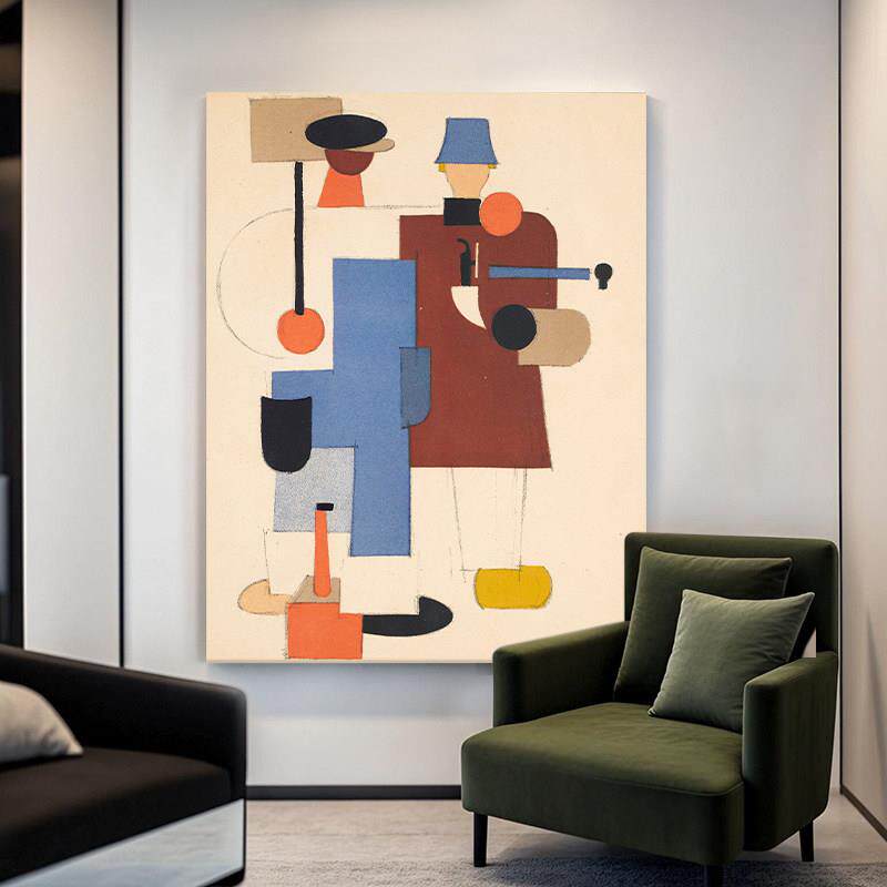 几何色块莫兰迪玄关装饰画 画现代简约客厅抽象人物手绘油画 画艺