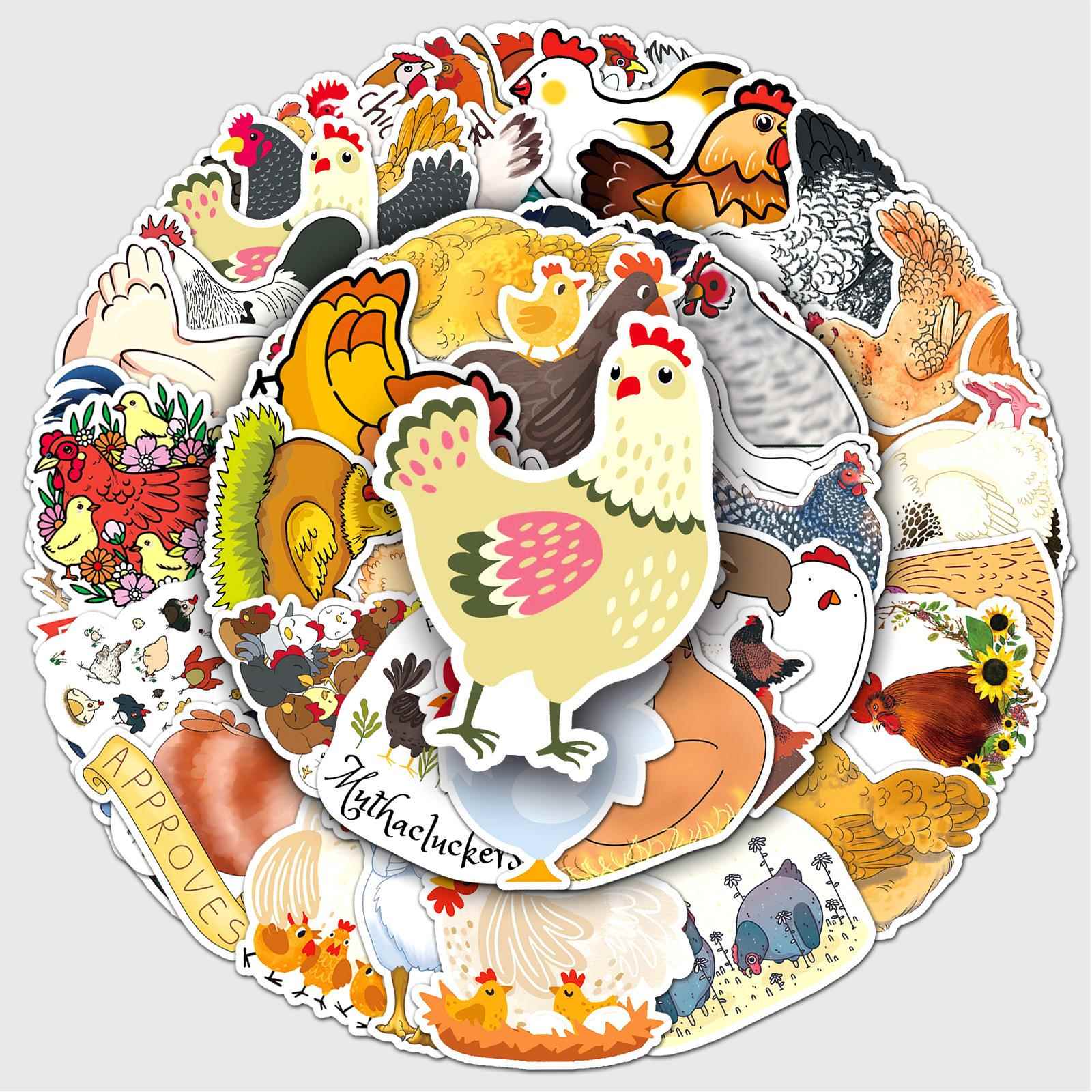 50张鸡涂鸦个性跨境卡通动物儿童咕卡DIY滑板手机行李箱贴纸防水