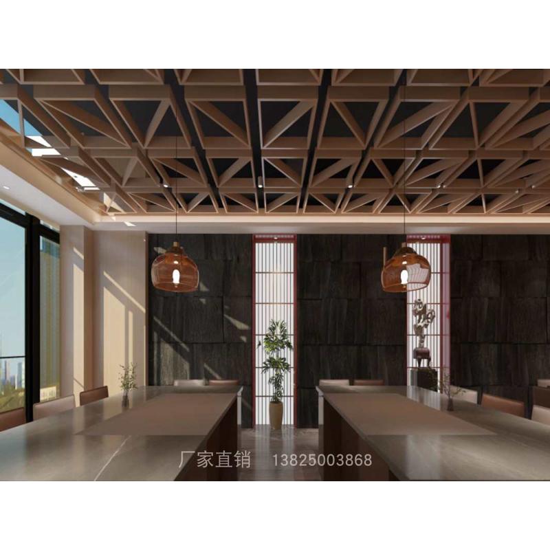 厂家定制异型铝方通网格吊顶 三角形木纹铝格栅 型材铝通网格天花