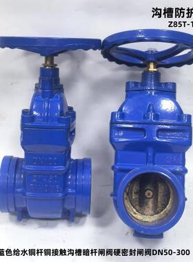 蓝色给水沟槽防护闸阀Z85T-16Q铜杆铜接触卡箍硬密封闸阀DN50-300