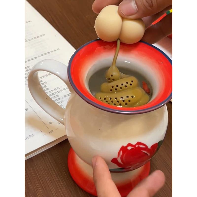 痰盂水杯带勺带泡茶神器怀旧老式陶瓷杯子恶搞怪生日礼物茶壶缸子
