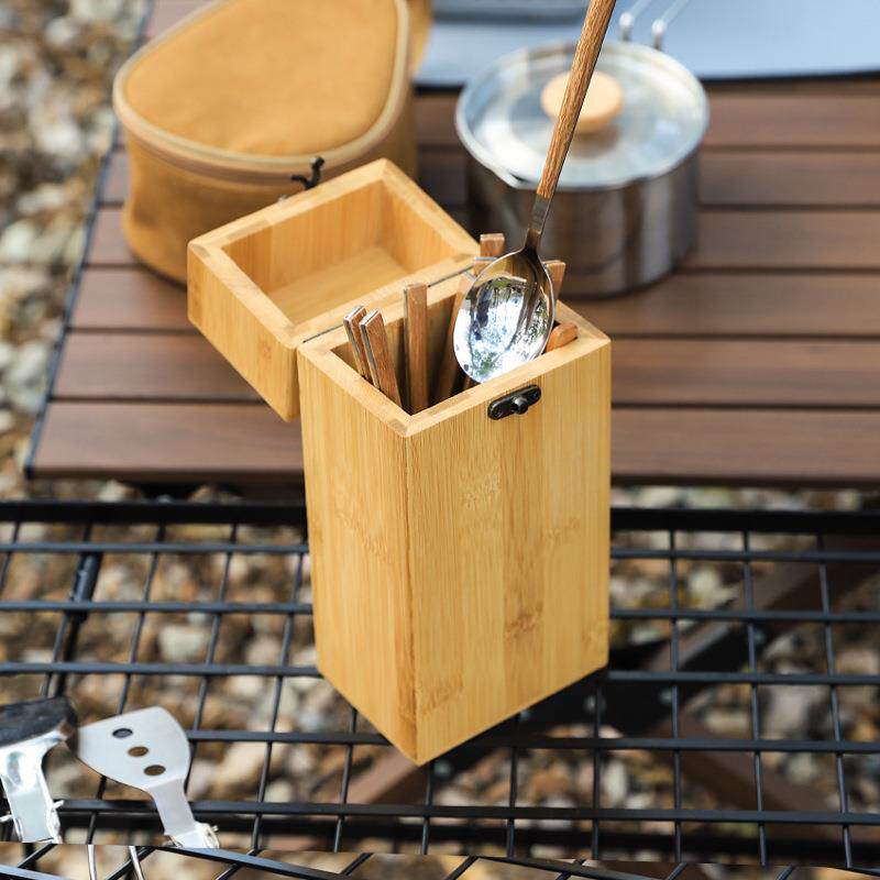 新款直销户外餐具收纳盒竹木筷笼野营沥水架筷子勺子盒日式木质盒