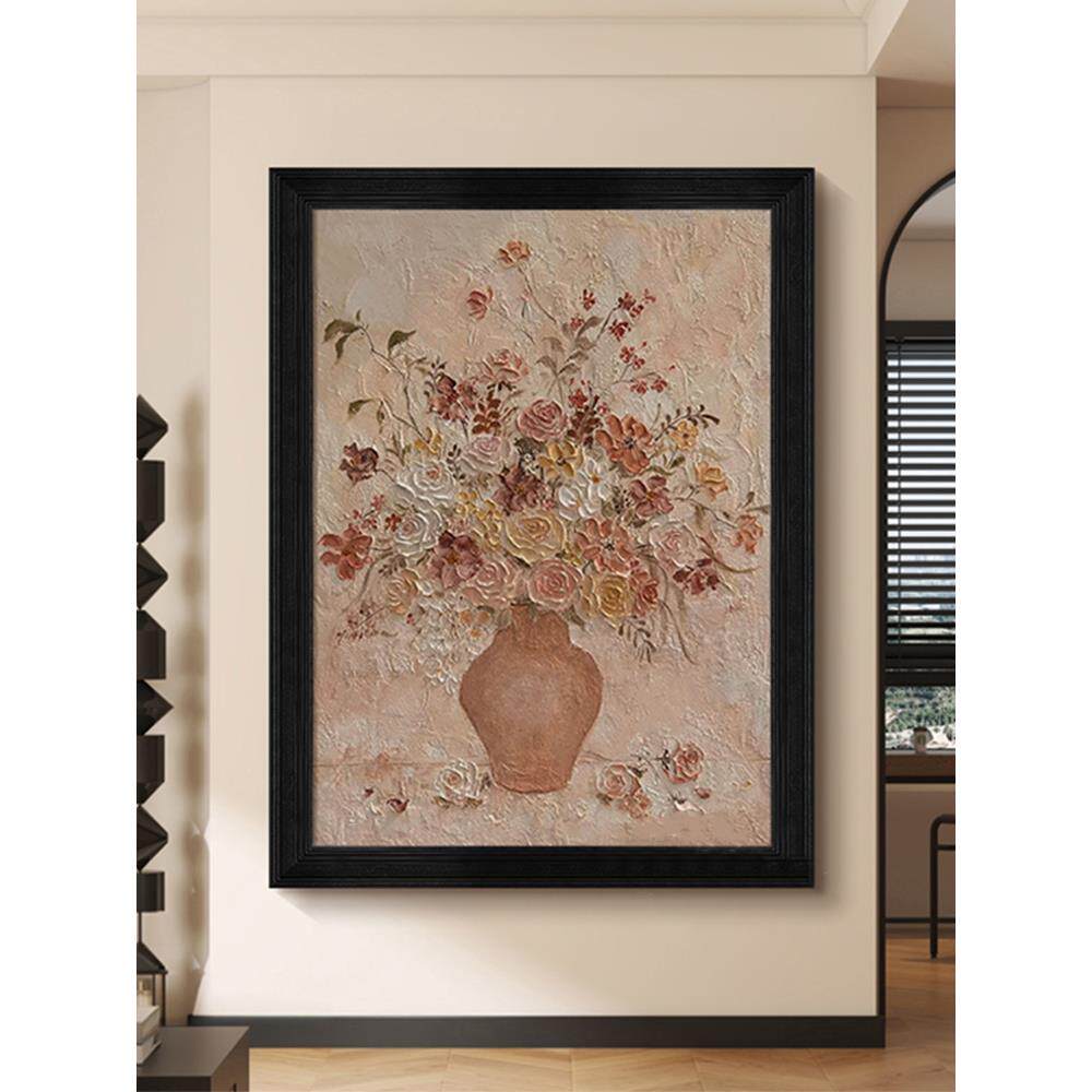 淡雅玄关大幅挂画古风静物花卉客厅装饰画法式覆古艺术走廊装饰画