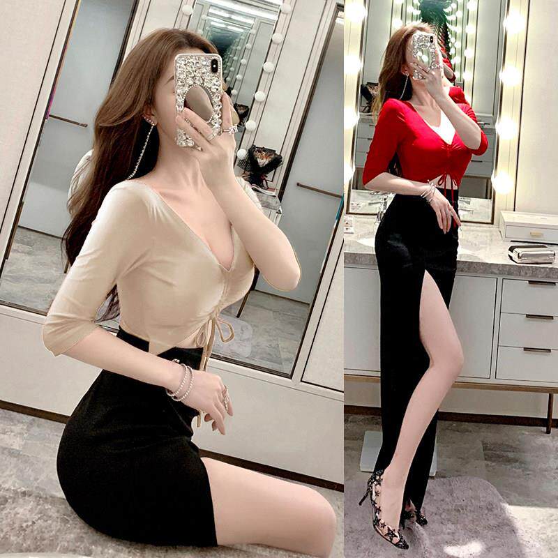 夜店女装性感低胸高开叉晚礼服夜总会长款长裙桑拿洗浴技师工作服