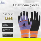 登晟劳保手套 纯手工L668泡沫防滑透气薄片工作浸胶