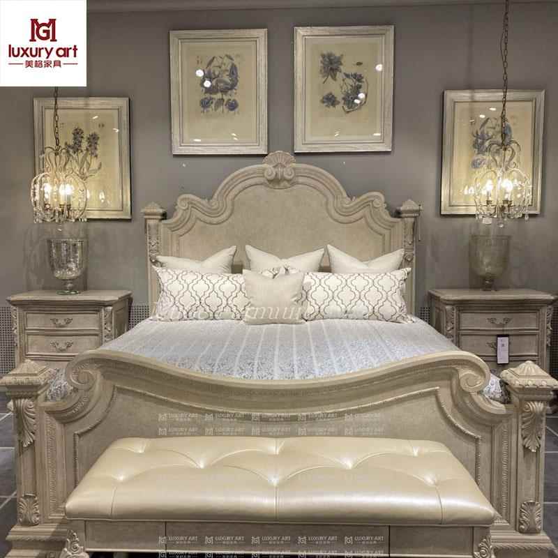 美式实木雕花床法式复兴art印记做旧双人床欧式手工雕刻复古家具