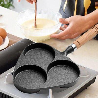 3-Cup Cast Iron Egg Frying Pan Non Stick Pancake Pan with