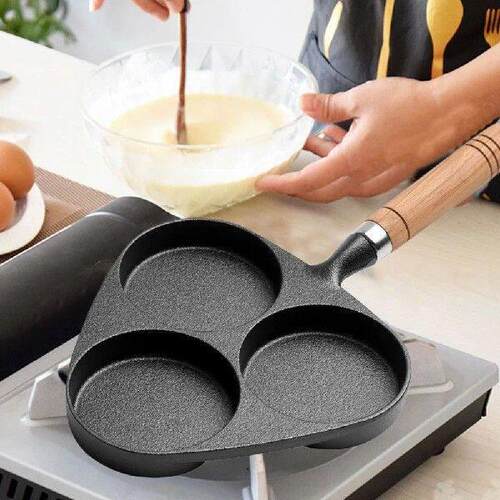 3-Cup Cast Iron Egg Frying Pan Non Stick Pancake Pan with