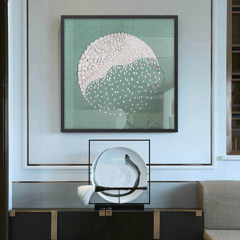 现代简约室内实物装饰画软装设计石头挂画客厅沙发背景餐厅工艺画