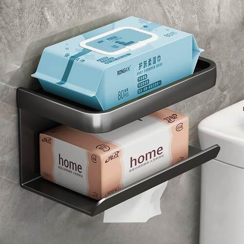浴室置物架免打孔纸巾架卫生间厕纸盒壁挂式多功能抽纸挂架收纳架