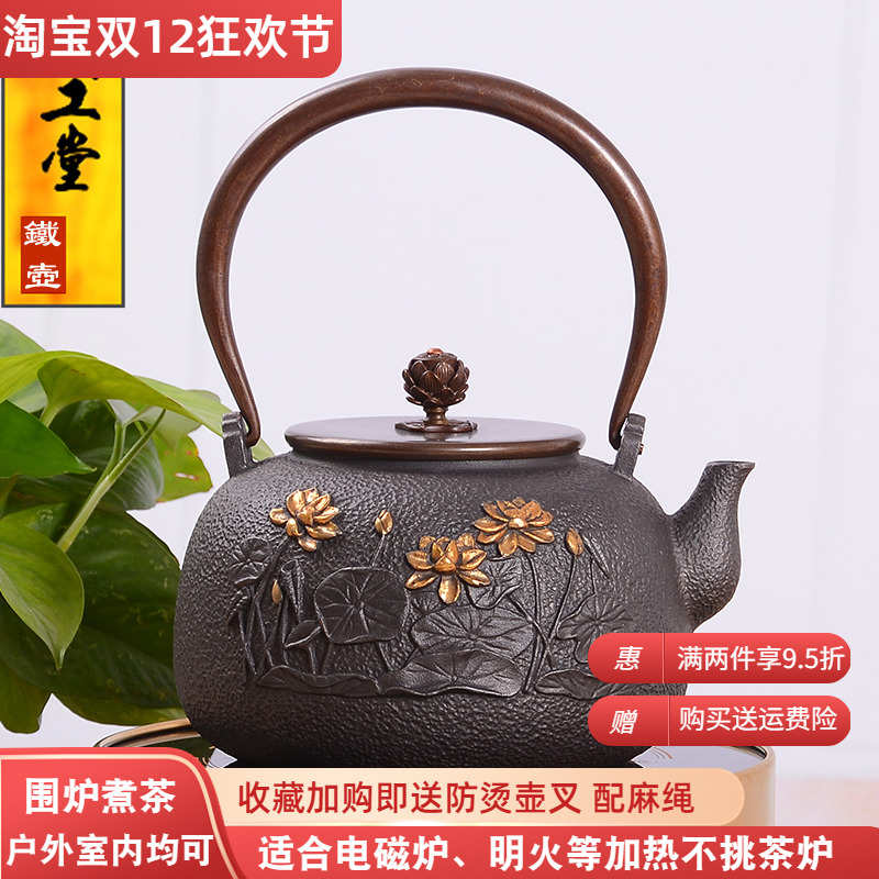 典工堂蜻蜓戏荷铁壶套组纯手工铸铁壶茶具套装日式生铁茶壶电陶炉