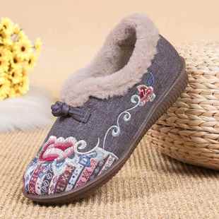 老北冬京布鞋 绒暖妈妈鞋 女秋款 民族风绣花鞋 中老保年 二棉加鞋 正品