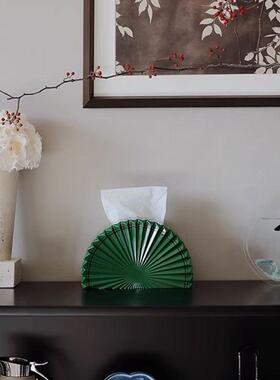 现代轻奢高档扇子纸巾盒创意摆件样板间酒店民宿客厅茶几家居装饰