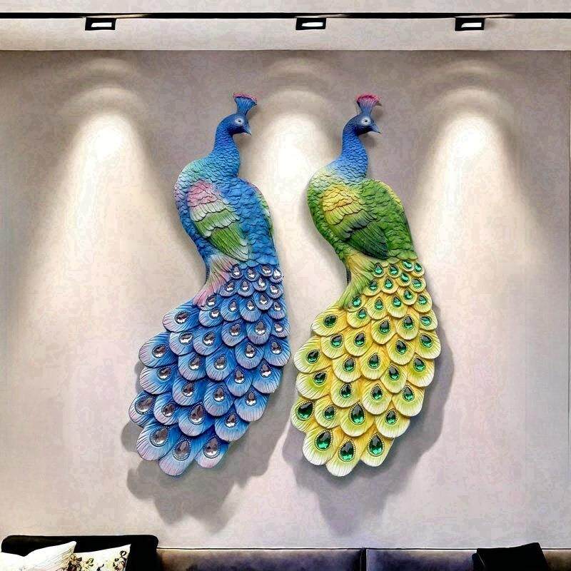 艺术装饰派彩色孔雀雕像墙饰室内外壁饰壁挂摆件家居装饰