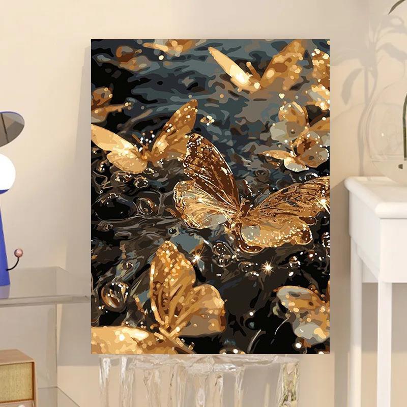 新款直销闪亮蝴蝶DIY客厅装饰画填色手工填色高级感丙烯彩画图片