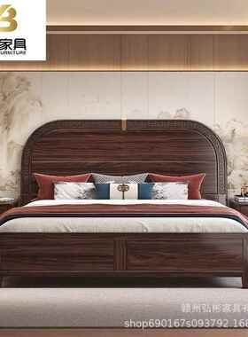 新中式乌金木全实木床家简卧室1.5米床主卧1.单8米实木双91820用