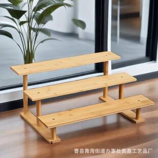 桌面木质置物架三层台阶式陈列架橱柜手办展示架卧室实木储物架