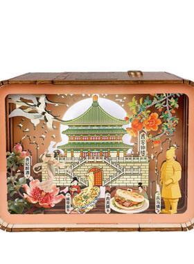 西安钟楼木雕灯文化创意礼品小夜灯国潮文创手工拼装景区旅游纪念