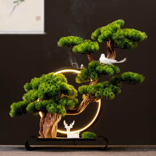 仿迎客松盆景办公室灯圈摆居件64552829假树绿植家真玄关酒店软装