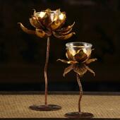 泰古进口铁艺烛台摆件东南亚覆古风格 酒店莲花金色圆形蜡烛台