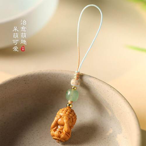 芭比檀香木DIY雕刻萌四不小佛趣味可爱个性手机链创意包包坠礼品