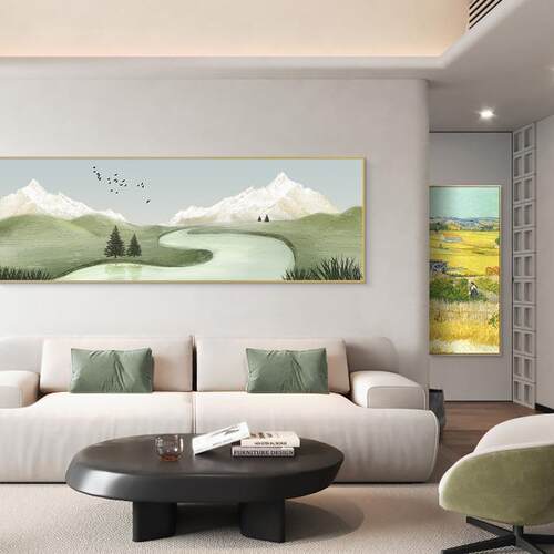 新款直销现代简约客厅装饰画轻奢大气山水风景挂画创意横版沙发背