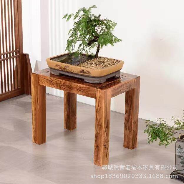 新款老榆木置物架室内景观石工艺品摆件收纳架室内鱼缸花盆展示架
