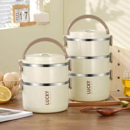 不锈钢便当盒高颜值层带盖双层保碗多荣彩层带饭温碗大容量三层四