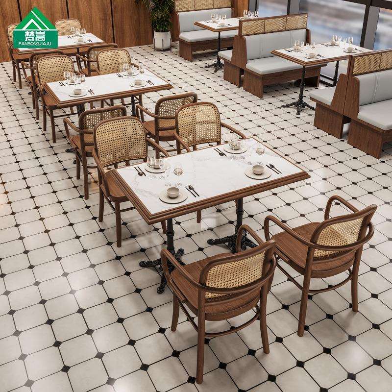 东木南亚泰国餐厅实桌椅组合茶主题西餐厅餐厅中餐厅藤桌FANSONG-