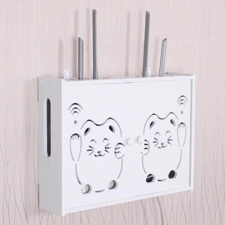 无线路由器收纳盒实木壁挂式WiFi置物架机顶盒挂墙免打孔遮挡箱子