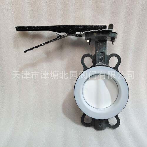 铸钢对夹全衬氟蝶阀D71F4-16C天津厂家手动手柄对夹碳钢衬氟阀门