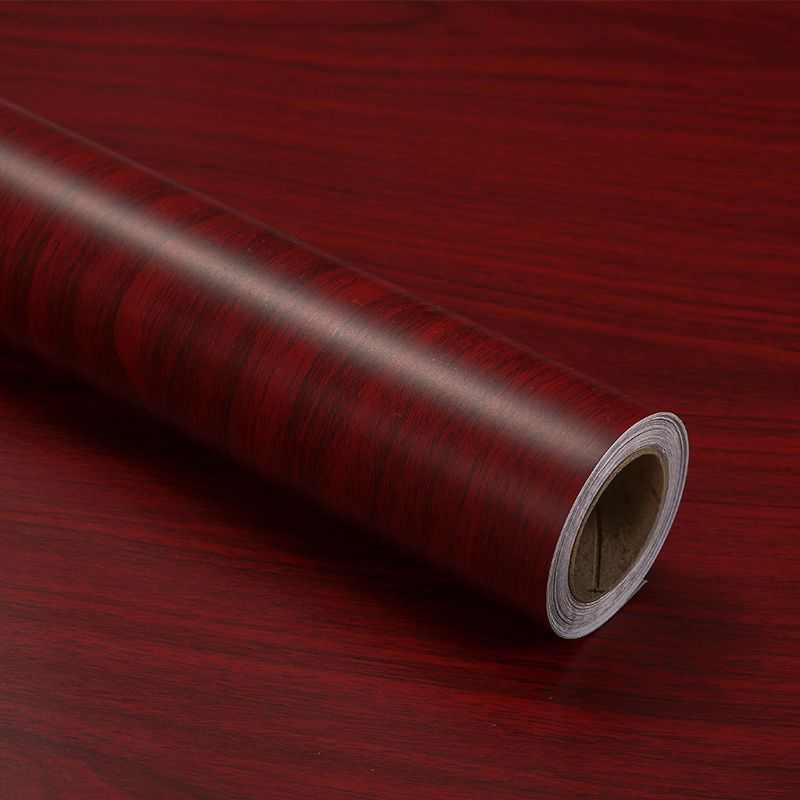 加厚防水自粘墙纸家具门框桌面翻新红色木纹贴纸仿木实木纹纸壁纸