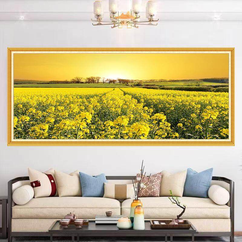 新中式客厅向日葵装饰画沙发背景墙壁画卧室田园晨光日出温馨墙贴