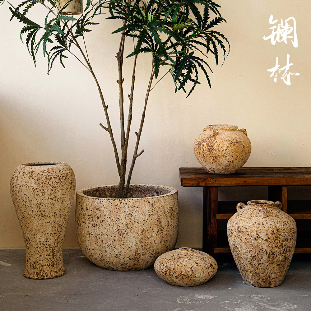 手工粗陶花盆做旧仿古陶罐花瓶纯手工景德镇禅意茶室别墅酒店可定