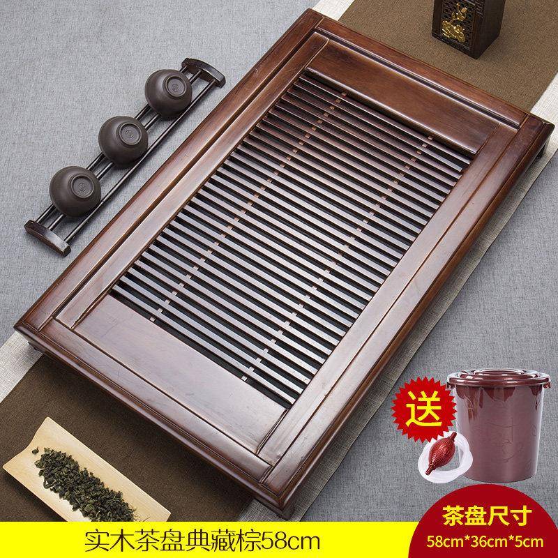 实木茶盘功夫茶具干泡茶台家用简约长方形排水储水抽屉式托盘小号