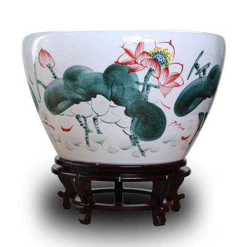 新款景德镇陶瓷器养养鱼缸创意特大小莲号乌龟缸金水族箱睡花盆荷
