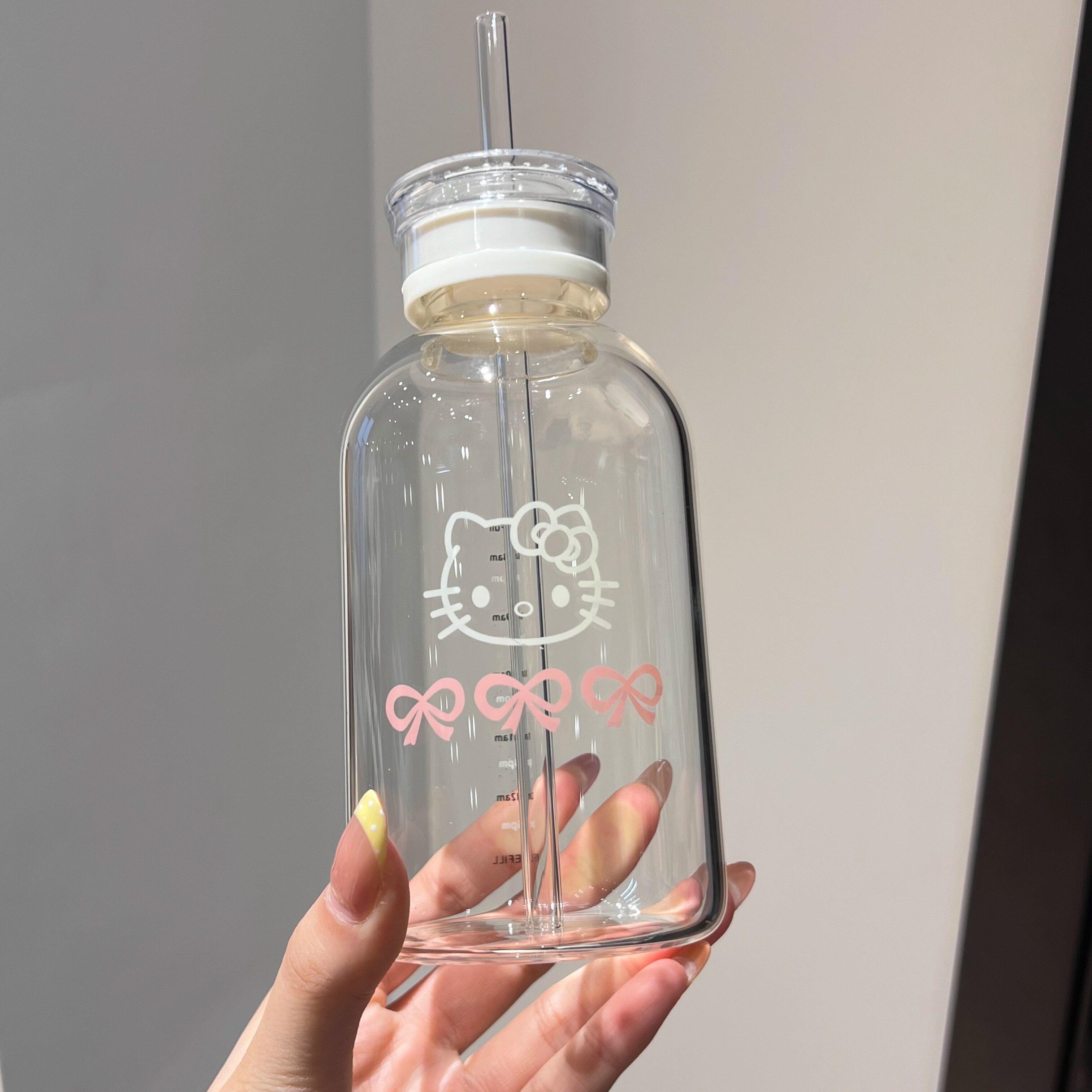 原创kt猫玻璃杯子高透高颜值ins随行桌面卡通耐高温可爱吸管水杯图片