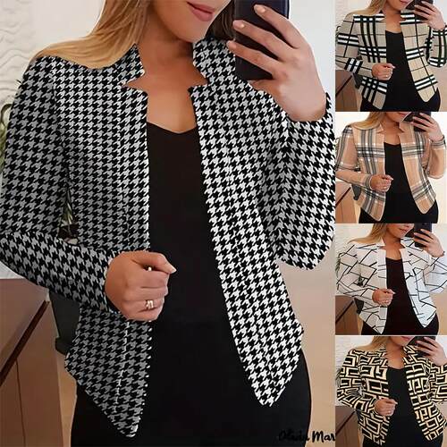 Women's buttonless top printed small suit jacket