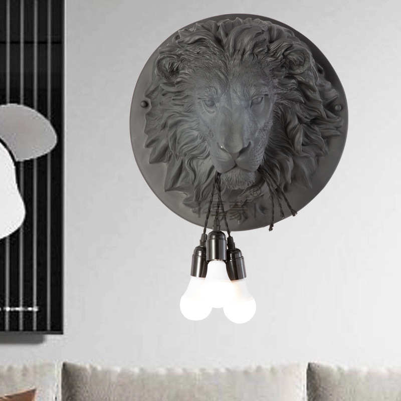 具北欧书房头灯夜场个性卧室壁灯酒吧创意狮子头动物餐厅咖啡客厅