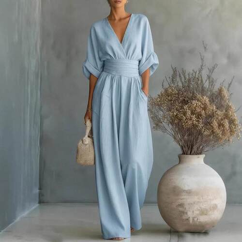 2026 spring and summer new elegant waist cinched V-neck